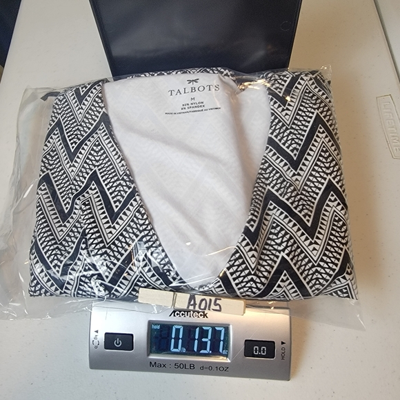 Talbots Womens Chevron Dress Medium Black White Faux Wrap Geometric Knee length - Picture 15 of 15